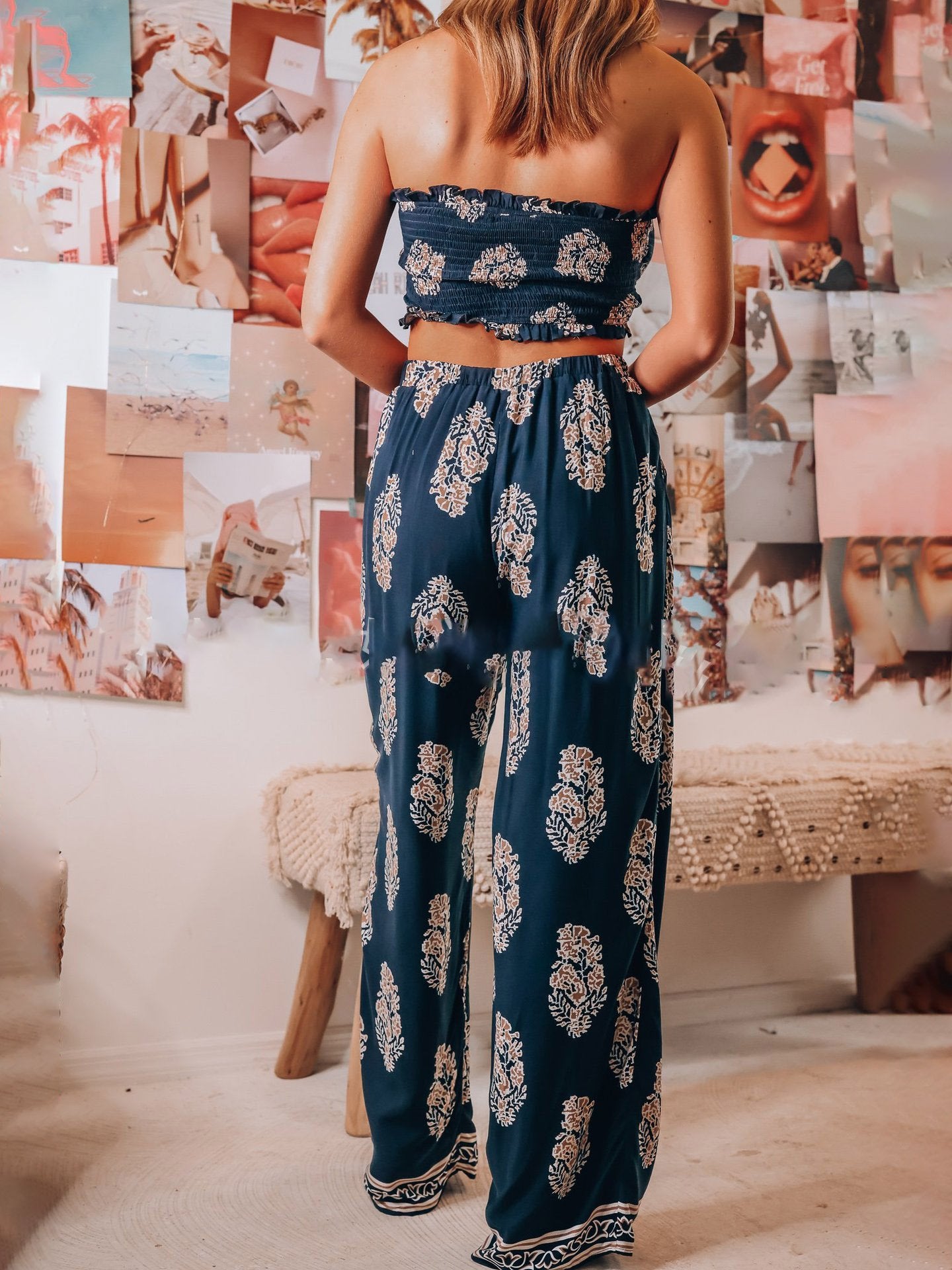 Two-Piece Printed Crop Top And Trousers - Sets - INS | Online Fashion Free Shipping Clothing, Dresses, Tops, Shoes - 20-30 - 26/07/2021 - Bottom