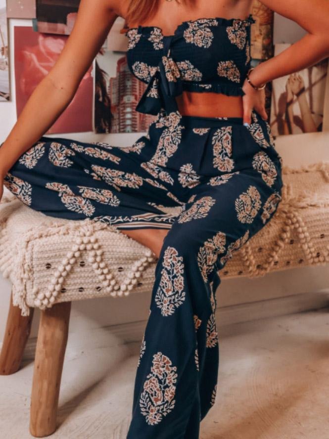 Two-Piece Printed Crop Top And Trousers - Sets - INS | Online Fashion Free Shipping Clothing, Dresses, Tops, Shoes - 20-30 - 26/07/2021 - Bottom