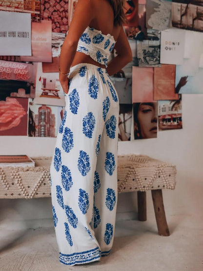 Two-Piece Printed Crop Top And Trousers - Sets - INS | Online Fashion Free Shipping Clothing, Dresses, Tops, Shoes - 20-30 - 26/07/2021 - Bottom