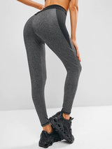 Two Tone Heathered Wide Waistband Gym Leggings - INS | Online Fashion Free Shipping Clothing, Dresses, Tops, Shoes