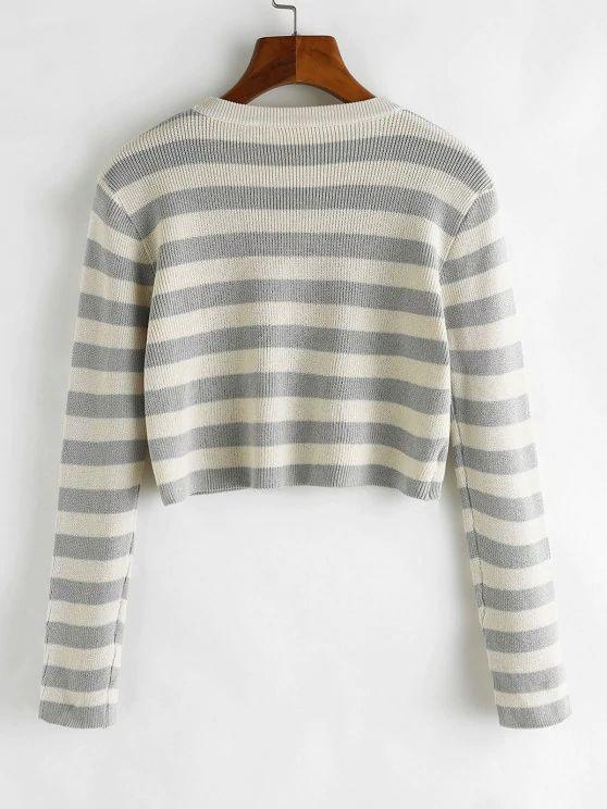 Two Tone Striped Crop Jumper Sweater - INS | Online Fashion Free Shipping Clothing, Dresses, Tops, Shoes