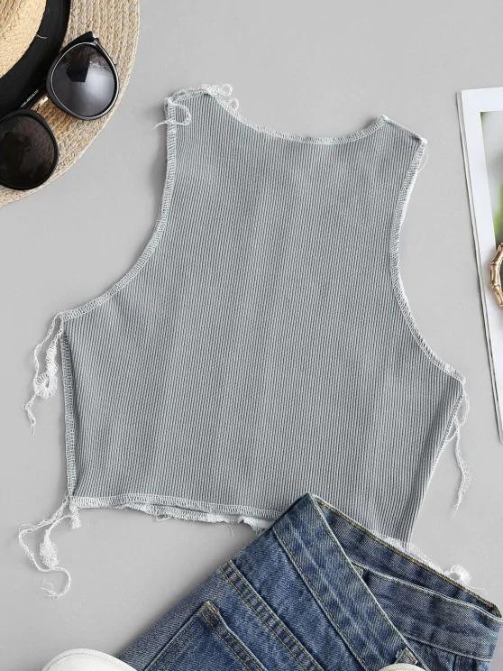 Two Tone Topstitch Ribbed Crop Tank Top - INS | Online Fashion Free Shipping Clothing, Dresses, Tops, Shoes
