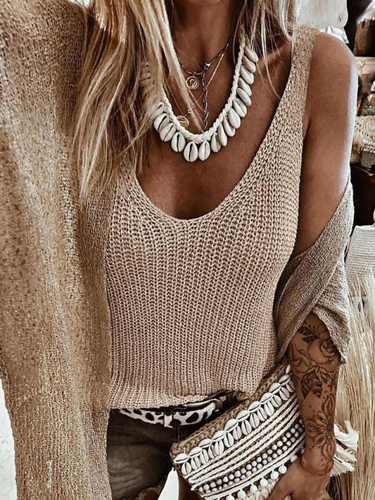 U Neck Thick Strap Knit Basic Top - Tank Tops - INS | Online Fashion Free Shipping Clothing, Dresses, Tops, Shoes - 27/04/2021 - Color_Coffe - Color_Grey