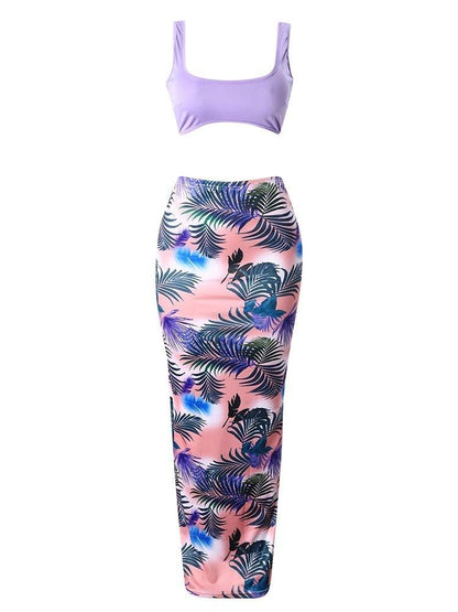 U-notch Tank Top And Ditsy Print Skirt Set - Two-piece Outfits - INS | Online Fashion Free Shipping Clothing, Dresses, Tops, Shoes - 23/04/2021 - Color_Purple - Season_Summer