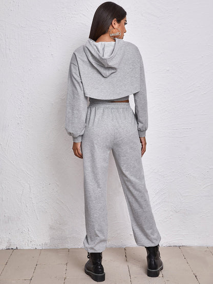 Ultra Short Drawstring Hoodie With Vest And Jogging Pants Set - Pants Sets - INS | Online Fashion Free Shipping Clothing, Dresses, Tops, Shoes - 13/05/2021 - 130521 - Category_Pants Sets