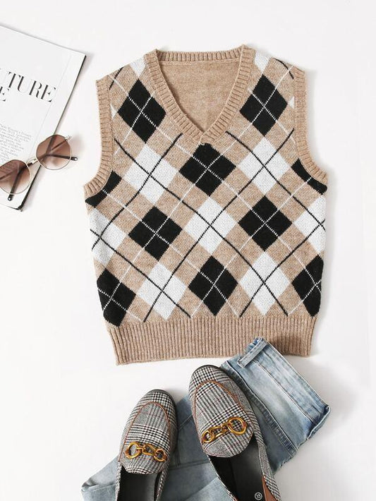 V-neck Argyle Pattern Sweater Vest - INS | Online Fashion Free Shipping Clothing, Dresses, Tops, Shoes