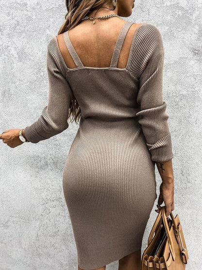 V-Neck Bag Hip Strapless Metal Pendant Slim Dress - Midi Dresses - INS | Online Fashion Free Shipping Clothing, Dresses, Tops, Shoes - 20-30 - 22/07/2021 - Category_Midi Dresses