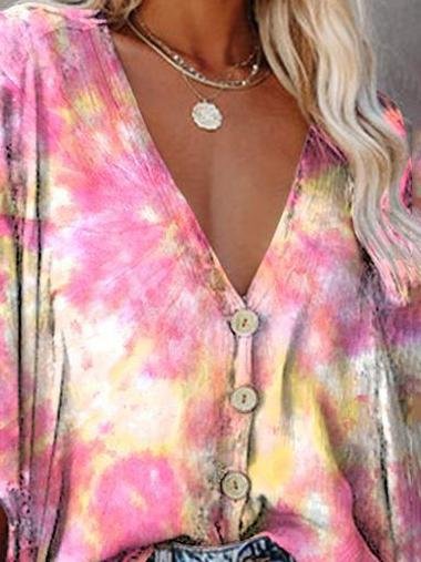 V-neck Bat Sleeve Tie Dye Print Blouse - Blouses - INS | Online Fashion Free Shipping Clothing, Dresses, Tops, Shoes - 13/07/2021 - 20-30 - BLO2107131188