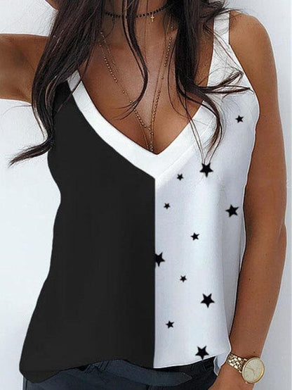 V-neck Black And White Color Matching Camisole - Tank Tops - INS | Online Fashion Free Shipping Clothing, Dresses, Tops, Shoes - 08/07/2021 - 10-20 - color-black