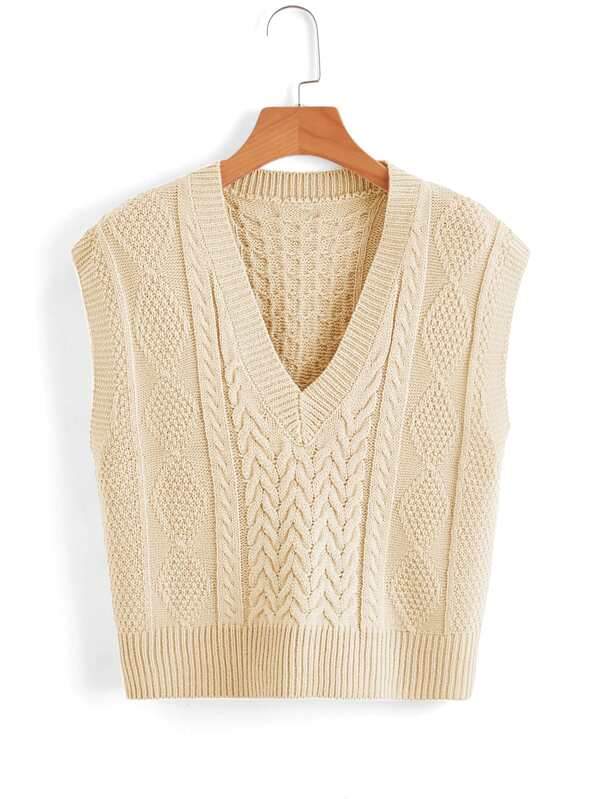 V Neck Cable Knit Sweater Vest - INS | Online Fashion Free Shipping Clothing, Dresses, Tops, Shoes