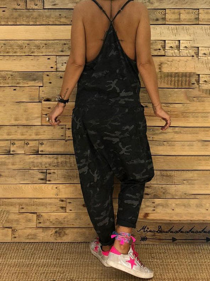 V-neck Camouflage Print Suspender Jumpsuit - Jumpsuit & Rompers - INS | Online Fashion Free Shipping Clothing, Dresses, Tops, Shoes - 08/07/2021 - 20-30 - Bottoms