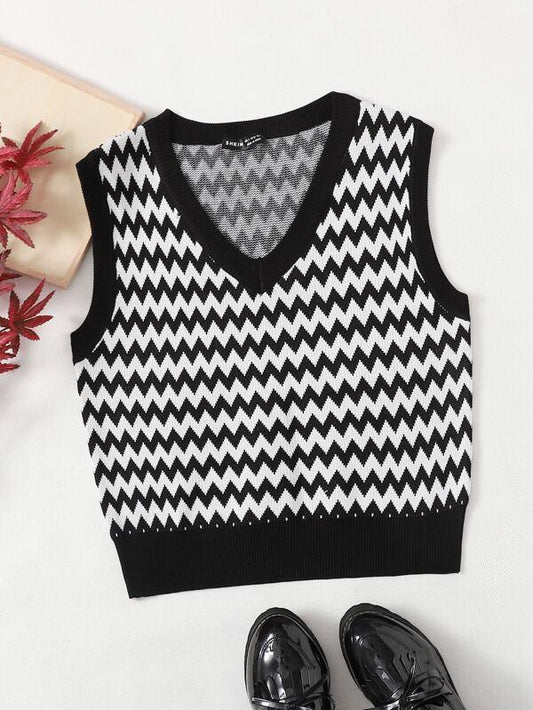 V Neck Chevron Pattern Sweater Vest - INS | Online Fashion Free Shipping Clothing, Dresses, Tops, Shoes