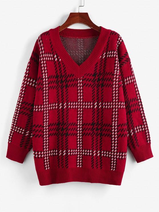 V Neck Drop Shoulder Plaid Sweater - INS | Online Fashion Free Shipping Clothing, Dresses, Tops, Shoes