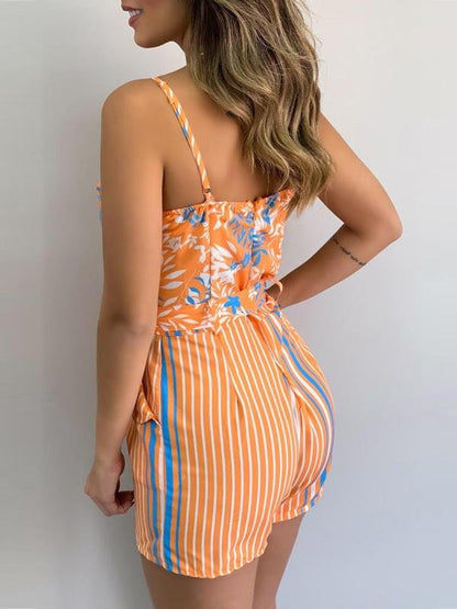 V-neck Fashion Leaf Print Tie Suspender Jumpsuit - Jumpsuits & Rompers - INS | Online Fashion Free Shipping Clothing, Dresses, Tops, Shoes - 15/07/2021 - 20-30 - Bottoms