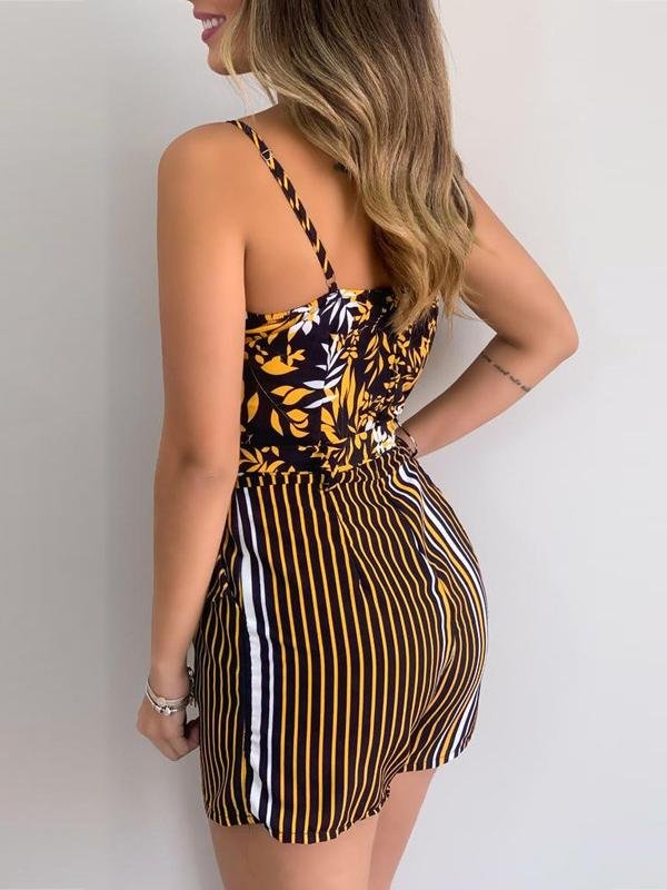 V-neck Fashion Leaf Print Tie Suspender Jumpsuit - Jumpsuits & Rompers - INS | Online Fashion Free Shipping Clothing, Dresses, Tops, Shoes - 15/07/2021 - 20-30 - Bottoms