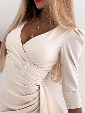 V-Neck Five-Point Sleeve Solid Mini Dress - Mini Dresses - INS | Online Fashion Free Shipping Clothing, Dresses, Tops, Shoes - 20-30 - 28/06/2021 - Category_Mini Dresses