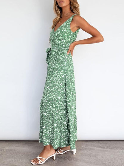 V-neck Floral Beach Dress - Maxi Dresses - INS | Online Fashion Free Shipping Clothing, Dresses, Tops, Shoes - 20-30 - 22/06/2021 - color-green