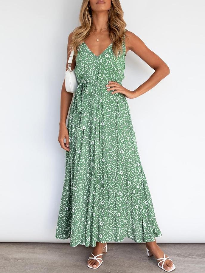 V-neck Floral Beach Dress - Maxi Dresses - INS | Online Fashion Free Shipping Clothing, Dresses, Tops, Shoes - 20-30 - 22/06/2021 - color-green