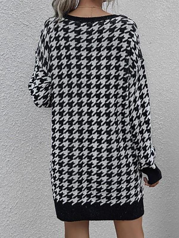 V Neck Houndstooth Jumper Dress - Dresses - INS | Online Fashion Free Shipping Clothing, Dresses, Tops, Shoes - 02/08/2021 - Autumn - Black