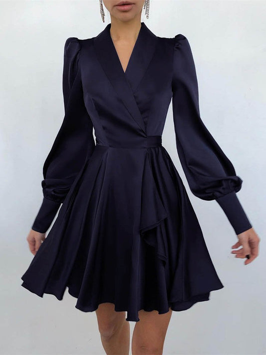 V-neck Lantern Long Sleeves Mini Dress - Mini Dresses - INS | Online Fashion Free Shipping Clothing, Dresses, Tops, Shoes - 09/06/2021 - Color_Blue - DRE2106090253