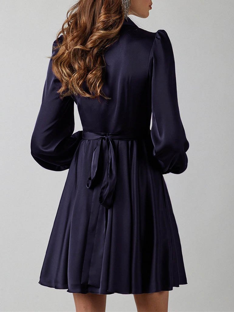 V-neck Lantern Long Sleeves Mini Dress - Mini Dresses - INS | Online Fashion Free Shipping Clothing, Dresses, Tops, Shoes - 09/06/2021 - Color_Blue - DRE2106090253