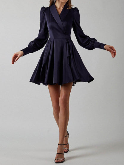 V-neck Lantern Long Sleeves Mini Dress - Mini Dresses - INS | Online Fashion Free Shipping Clothing, Dresses, Tops, Shoes - 09/06/2021 - Color_Blue - DRE2106090253