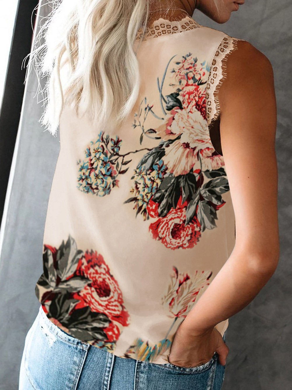 V-Neck Lashes Lace Sleeveless Print Tank Tops - Tank Tops - INS | Online Fashion Free Shipping Clothing, Dresses, Tops, Shoes - 10-20 - 22/07/2021 - Category_Tank Tops