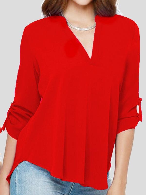 V-neck Long-sleeved Chiffon Blouse - Blouses - INS | Online Fashion Free Shipping Clothing, Dresses, Tops, Shoes - 03/07/2021 - 10-20 - BLO2107031159
