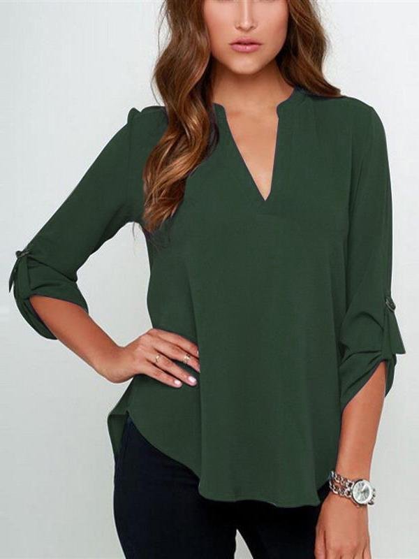 V-neck Long-sleeved Chiffon Blouse - Blouses - INS | Online Fashion Free Shipping Clothing, Dresses, Tops, Shoes - 03/07/2021 - 10-20 - BLO2107031159