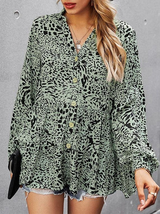 V-neck Loose Buttons Floral Print Blouse - Blouses - INS | Online Fashion Free Shipping Clothing, Dresses, Tops, Shoes - 21/07/2021 - 30-40 - BLO2107211239