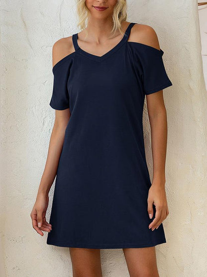 V-Neck Off The Shoulder Short Sleeve Loose Dress - Mini Dresses - INS | Online Fashion Free Shipping Clothing, Dresses, Tops, Shoes - 10-20 - 21/07/2021 - Category_Mini Dresses