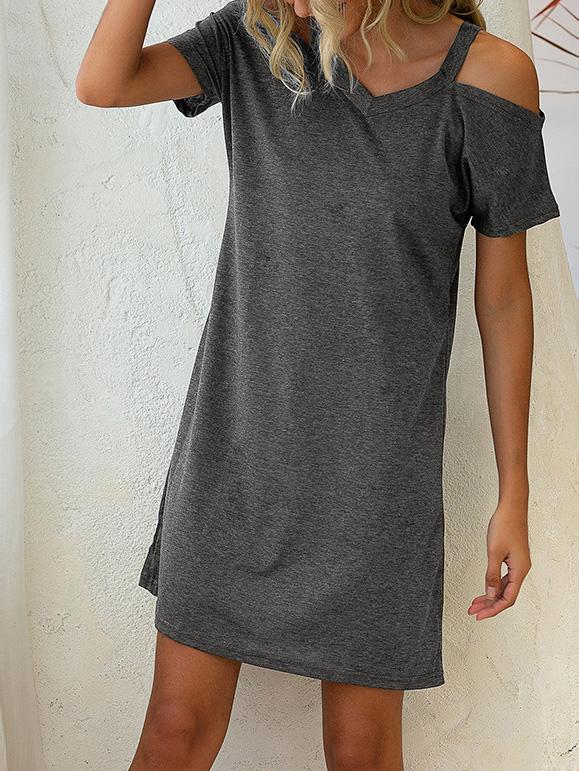 V-Neck Off The Shoulder Short Sleeve Loose Dress - Mini Dresses - INS | Online Fashion Free Shipping Clothing, Dresses, Tops, Shoes - 10-20 - 21/07/2021 - Category_Mini Dresses