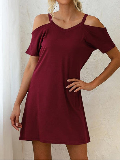 V-Neck Off The Shoulder Short Sleeve Loose Dress - Mini Dresses - INS | Online Fashion Free Shipping Clothing, Dresses, Tops, Shoes - 10-20 - 21/07/2021 - Category_Mini Dresses