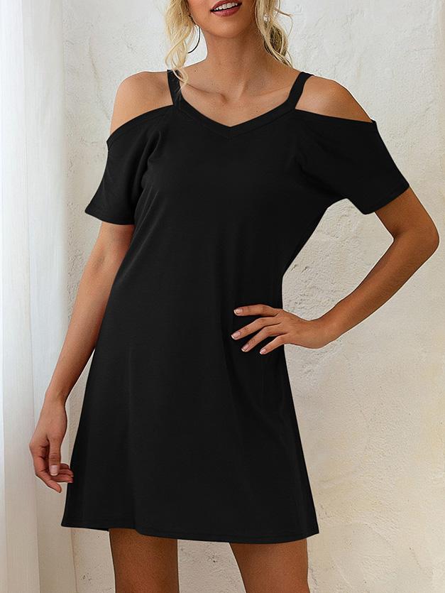 V-Neck Off The Shoulder Short Sleeve Loose Dress - Mini Dresses - INS | Online Fashion Free Shipping Clothing, Dresses, Tops, Shoes - 10-20 - 21/07/2021 - Category_Mini Dresses