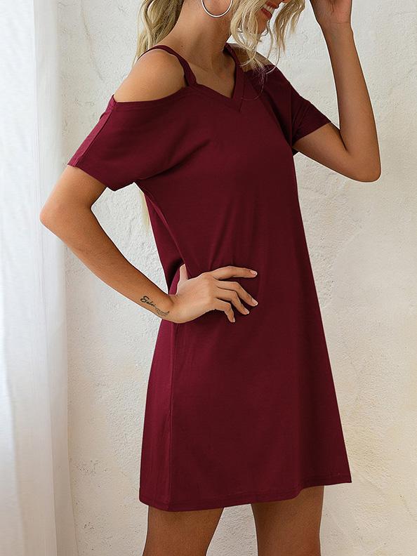 V-Neck Off The Shoulder Short Sleeve Loose Dress - Mini Dresses - INS | Online Fashion Free Shipping Clothing, Dresses, Tops, Shoes - 10-20 - 21/07/2021 - Category_Mini Dresses