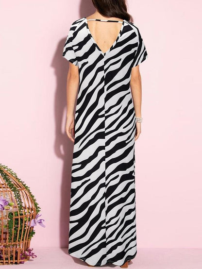 V-neck Open Back Zebra Printed Dress - MsDressly