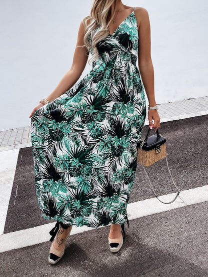 V-Neck Plant Print Suspender Beach Dress - Maxi Dresses - INS | Online Fashion Free Shipping Clothing, Dresses, Tops, Shoes - 14/07/2021 - 20-30 - Category_Maxi Dresses