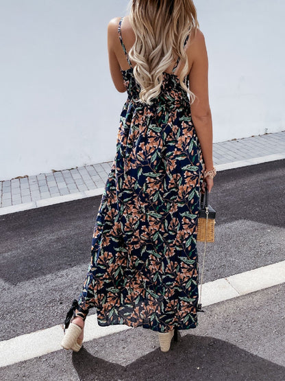 V-Neck Plant Print Suspender Beach Dress - Maxi Dresses - INS | Online Fashion Free Shipping Clothing, Dresses, Tops, Shoes - 14/07/2021 - 20-30 - Category_Maxi Dresses