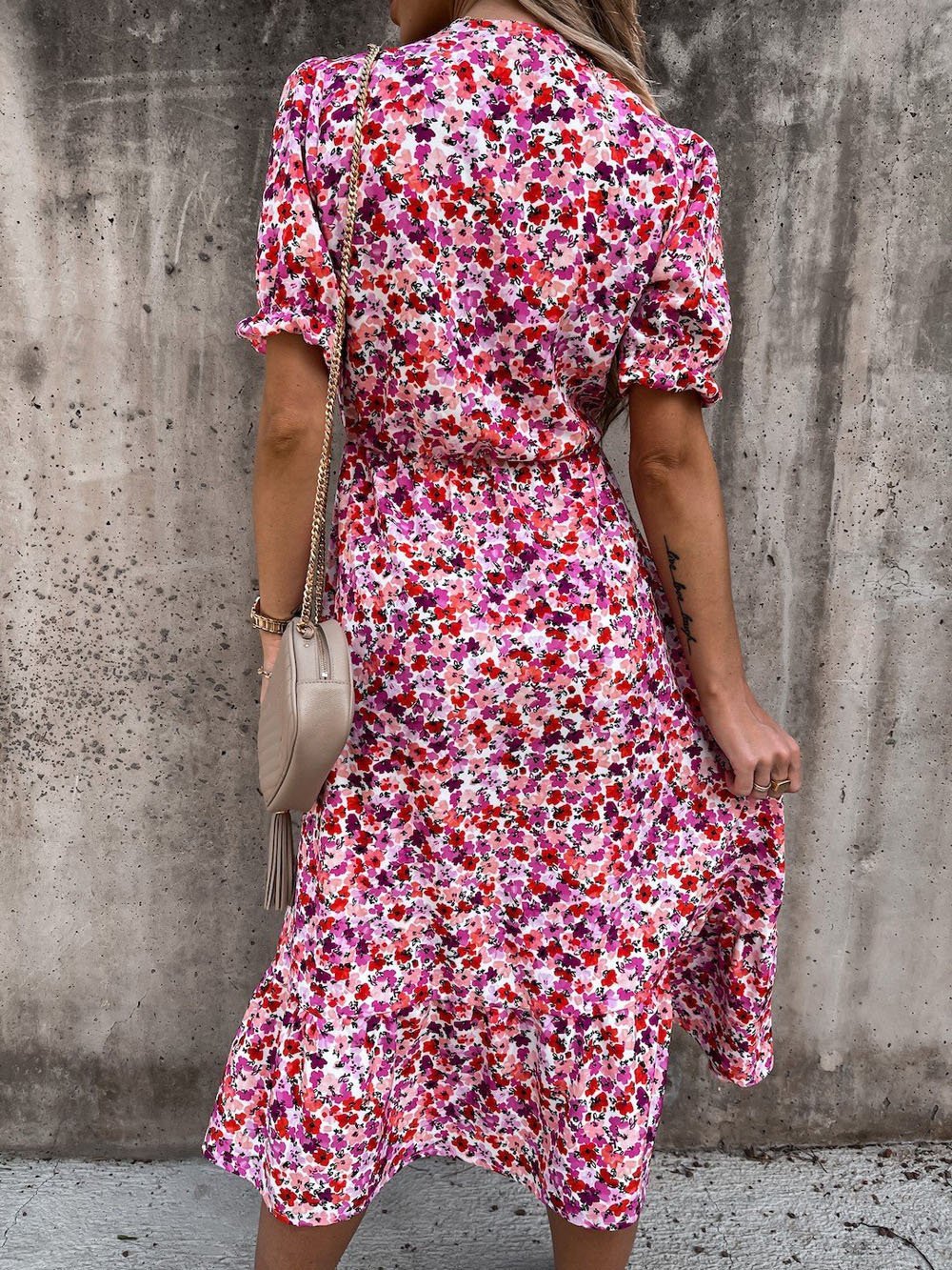 Maxi Dresses - V-neck Print Split Long Dress - MsDressly