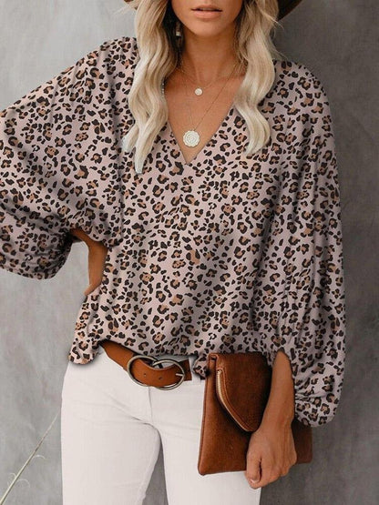 V-Neck Printed Lantern Sleeves Blouses - Blouses - INS | Online Fashion Free Shipping Clothing, Dresses, Tops, Shoes - 20-30 - 23/07/2021 - BLO2107231257