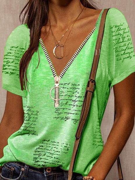 V-neck Printed Short Sleeve Casual T-shirt - T-Shirts - INS | Online Fashion Free Shipping Clothing, Dresses, Tops, Shoes - 03/06/2021 - 10-20 - Category_T-Shirts