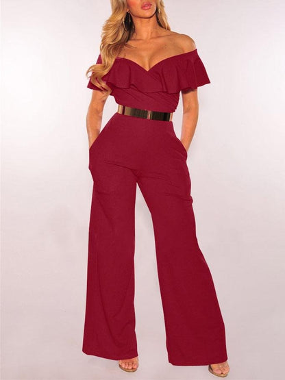 V-neck Ruffled High-waist Jumpsuit - Jumpsuit & Rompers - INS | Online Fashion Free Shipping Clothing, Dresses, Tops, Shoes - 20-30 - 26/07/2021 - Bottoms