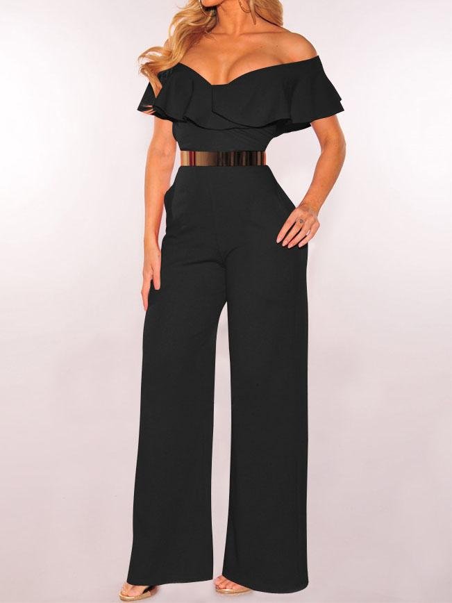 V-neck Ruffled High-waist Jumpsuit - Jumpsuit & Rompers - INS | Online Fashion Free Shipping Clothing, Dresses, Tops, Shoes - 20-30 - 26/07/2021 - Bottoms