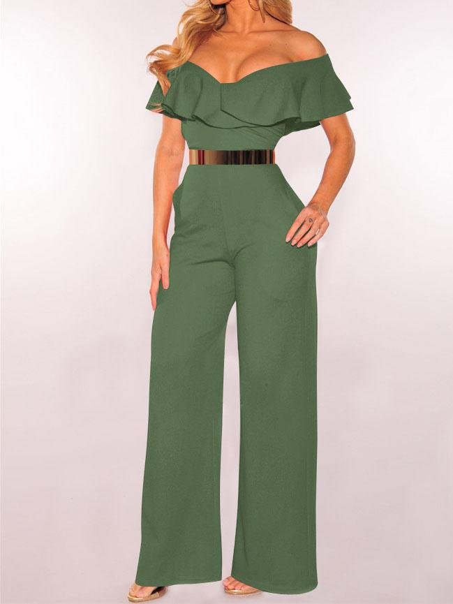 V-neck Ruffled High-waist Jumpsuit - Jumpsuit & Rompers - INS | Online Fashion Free Shipping Clothing, Dresses, Tops, Shoes - 20-30 - 26/07/2021 - Bottoms