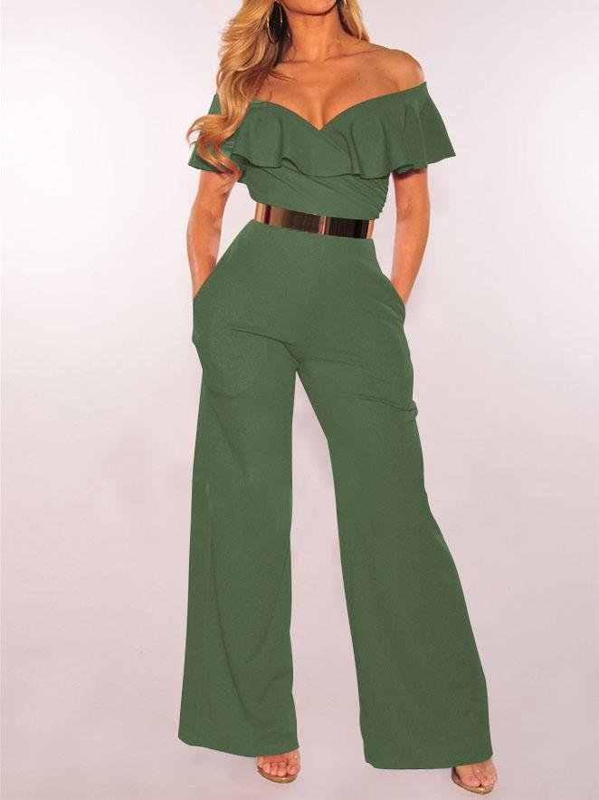 V-neck Ruffled High-waist Jumpsuit - Jumpsuit & Rompers - INS | Online Fashion Free Shipping Clothing, Dresses, Tops, Shoes - 20-30 - 26/07/2021 - Bottoms