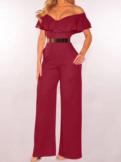 V-neck Ruffled High-waist Jumpsuit - Jumpsuit & Rompers - INS | Online Fashion Free Shipping Clothing, Dresses, Tops, Shoes - 20-30 - 26/07/2021 - Bottoms