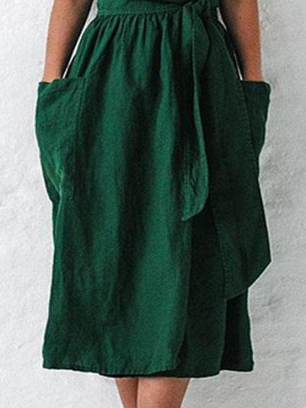 V-neck Short Sleeve Pocket Solid Color Dress - Midi Dresses - INS | Online Fashion Free Shipping Clothing, Dresses, Tops, Shoes - 07/06/2021 - Color_Green - Color_Pink