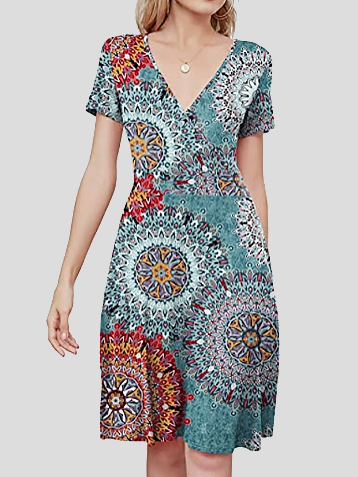 V-neck Short-sleeved Sun Flower Print Dress - Mini Dresses - INS | Online Fashion Free Shipping Clothing, Dresses, Tops, Shoes - 20-30 - 23/07/2021 - color-black