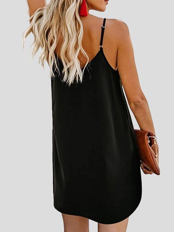 V-neck Single-breasted Sleeveless Suspender Dress - Mini Dresses - INS | Online Fashion Free Shipping Clothing, Dresses, Tops, Shoes - 10-20 - 19/07/2021 - color-black