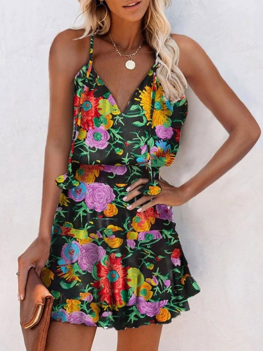 V-Neck Sleeveless Floral Print Suspender Dress - Mini Dresses - INS | Online Fashion Free Shipping Clothing, Dresses, Tops, Shoes - 20-30 - 22/07/2021 - Category_Mini Dresses